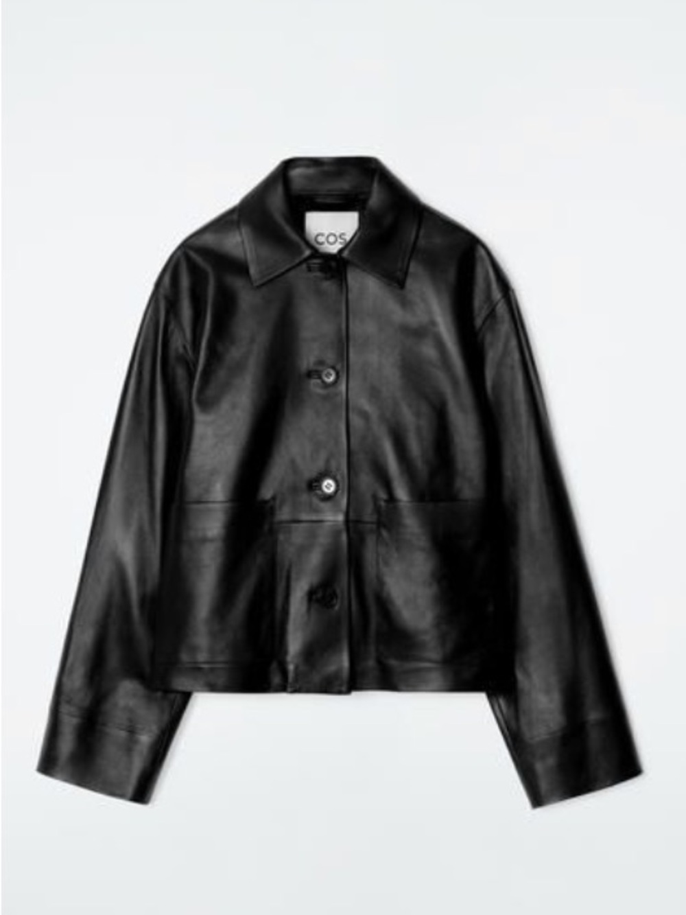 NWOT COS Black Leather Button-Front Jacket with Patch Pockets